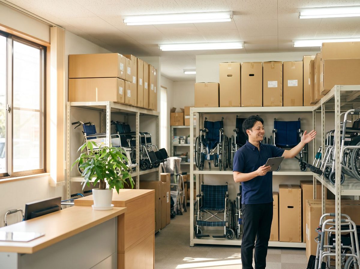 A staff member checking equipment stock on a tablet
